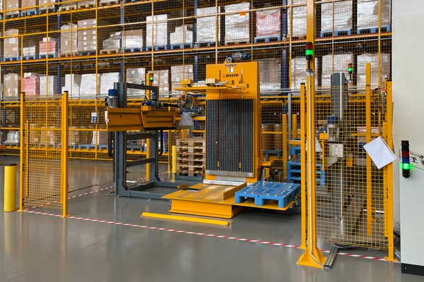 Image of depalletizer in use in a warehouse