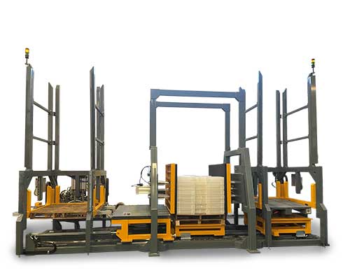 High-speed automated pallet transfer system in warehouse