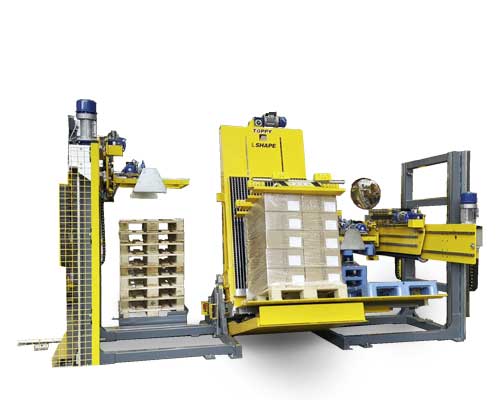 Automated pallet transfer systems moving pallets in factory